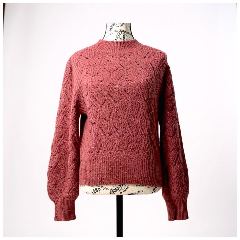 Heartloom Women's Pointelle Balloon Sleeve Pullover Sweater. Blush/Pink. Small